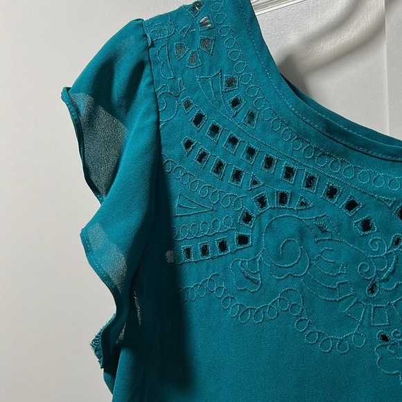 Teal Lace Detailed Neck Line with Scalloped Lace Bottom and Gold Zippered Back - Picture 3 of 6